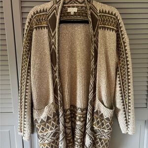 Lucky Brand Brown and Cream Cardigan Sweater